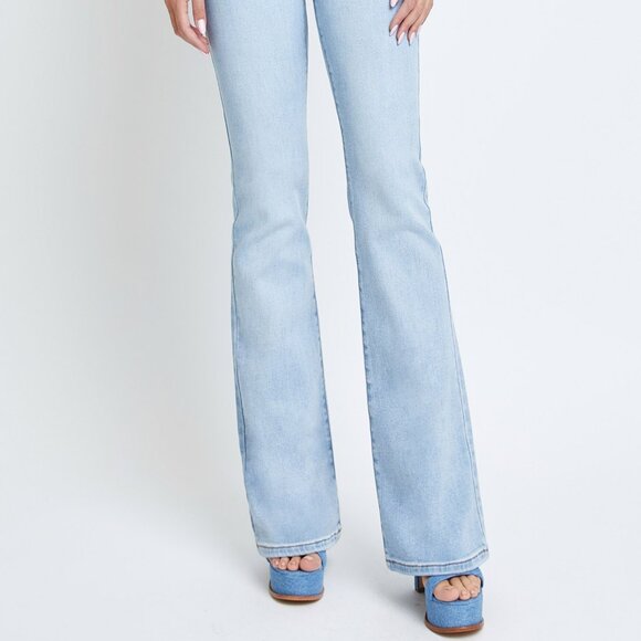 NWT Hidden Jeans Happi High Rise Flare Straight Denim Jeans In Light Blue - Picture 5 of 7